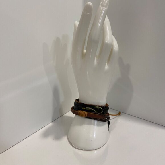 Set Of 2 genuine Leather Cord Bracelets With funky Fishing Hook Design - Picture 3 of 11